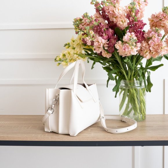 😍 NEW COLOR * Stella Mini Satchel Bag - Genuine Leather - Chalk - Picture 6 of 10